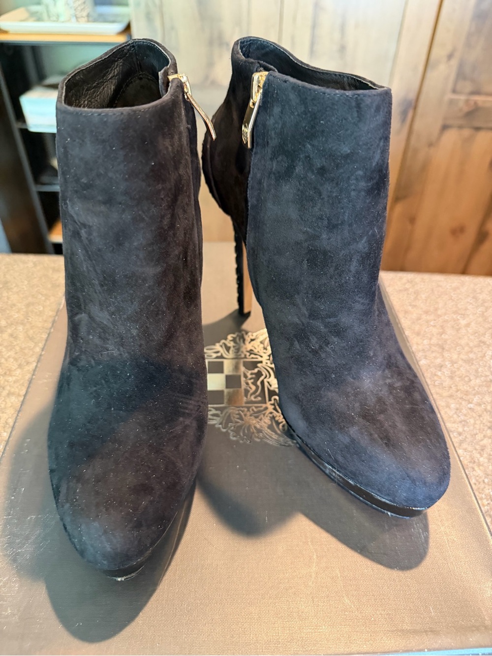 Vince Camuto Black Suede Pointed Toe Ankle Booties with Side Zip